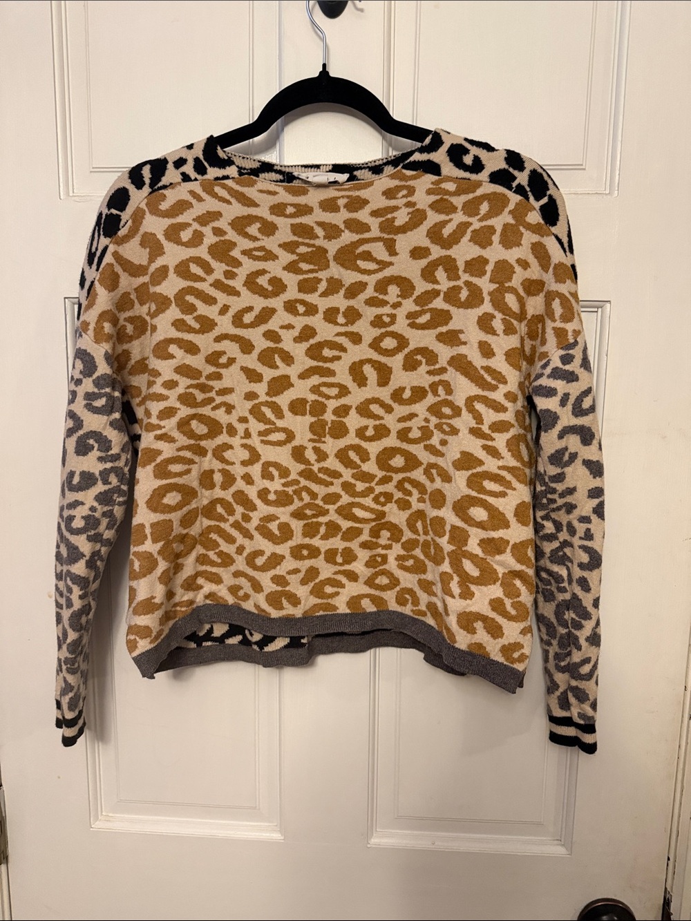 THML Leopard Print Crewneck Sweater - Mustard, Gray, Black